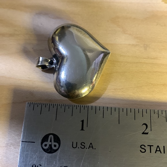 925 Solid Sterling Puffed Heart  Pendant - Picture 2 of 2